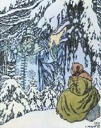 Ivan Bilibin Father Frost and the step-daughter, illustration by Ivan Bilibin from Russian fairy tale Morozko, 1932 oil painting